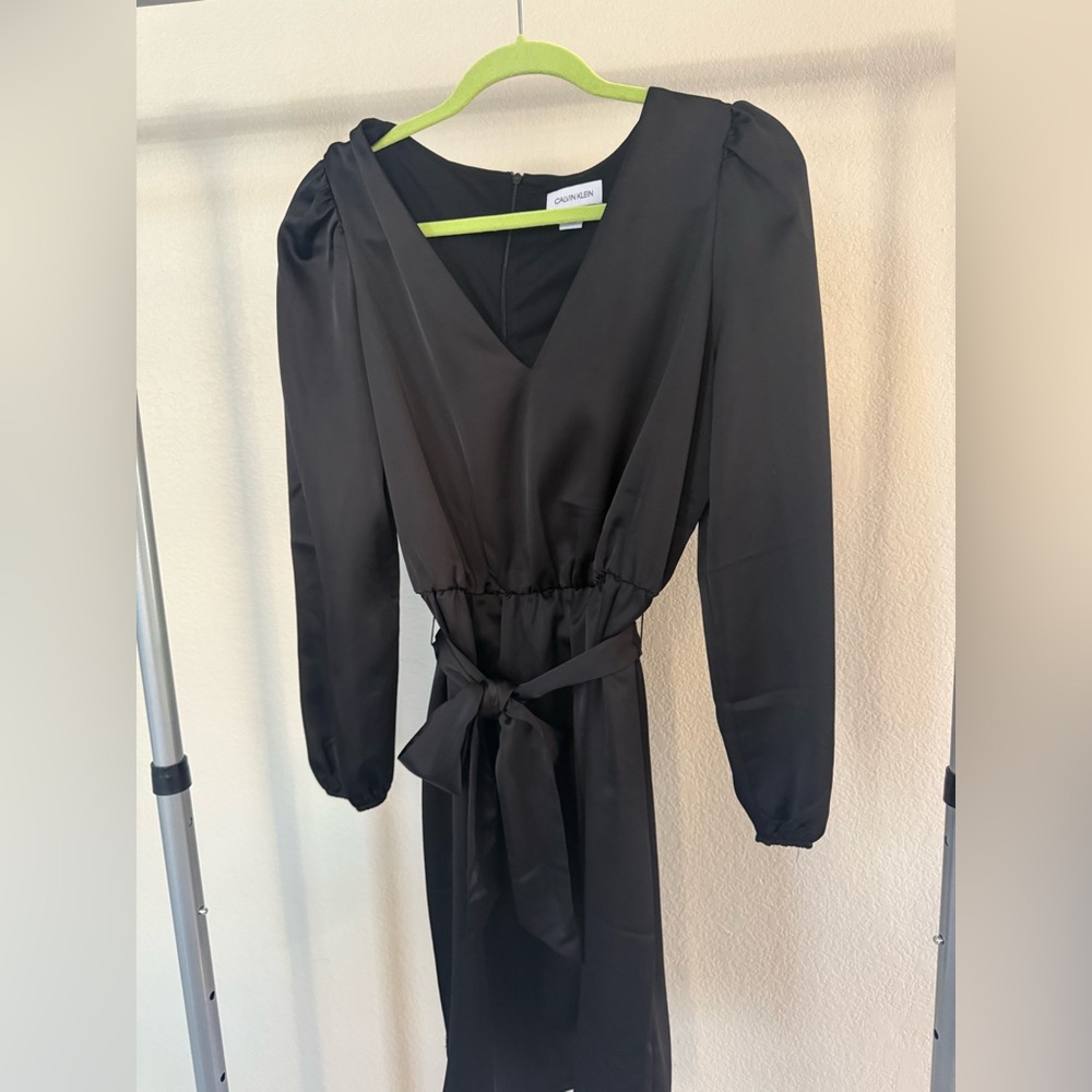 Calvin Klein Satin Black Long-Sleeve Dress